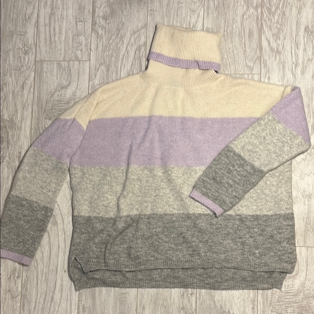 Splendid Striped Turtleneck Sweater in Cream, Purple, and Gray​​